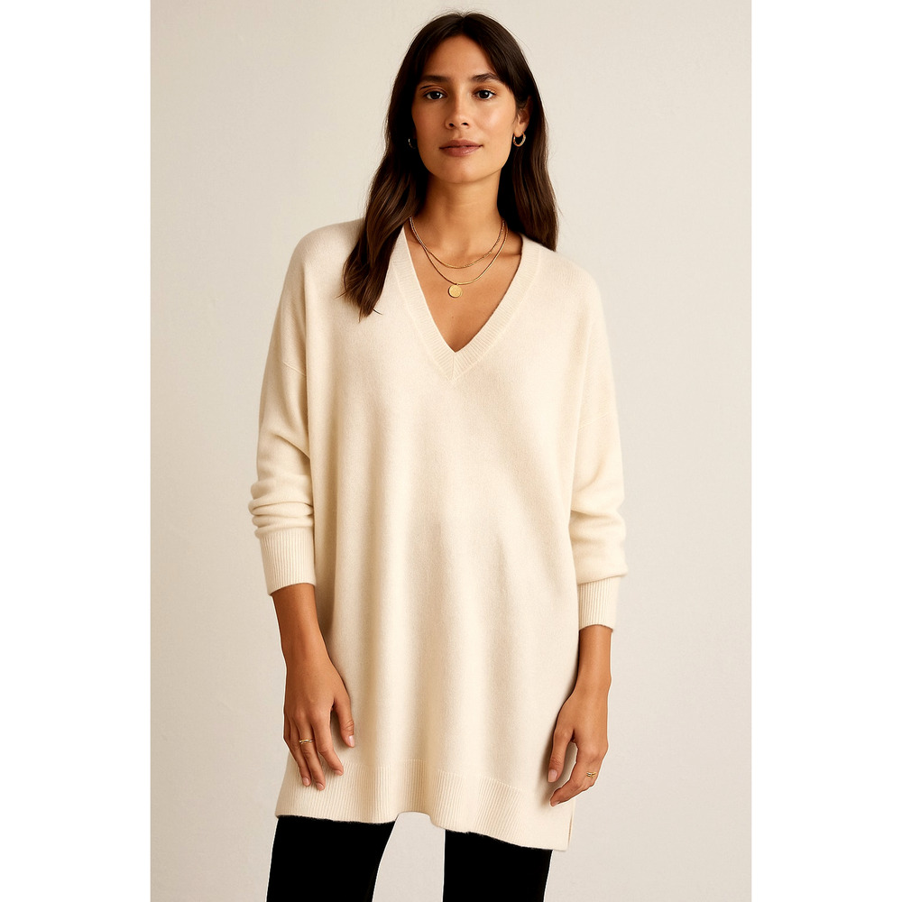 Jenni Kayne L Flynn $575 Oversized 100% Cashmere Sweater Long Ivory Cream NWT